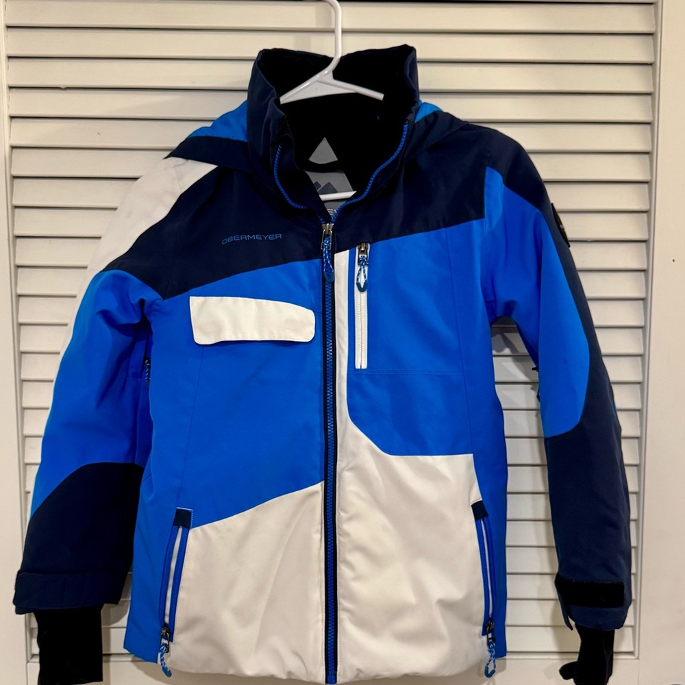 Boys Obermeyer Blue and White Colorblock Ski Jacket